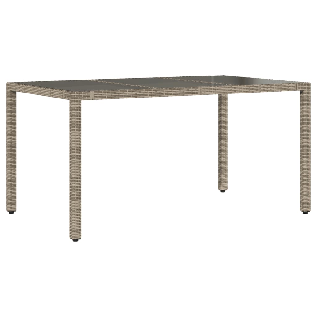 Garden Table with Glass Top, Grey, 150X90X75Cm, Pe Rattan