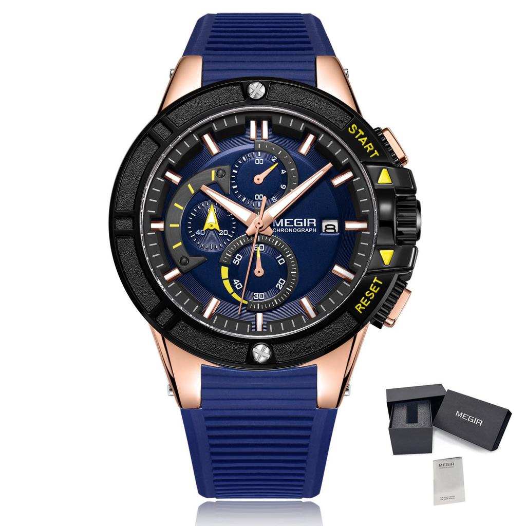 MEGIR Watches for Men Chronograph Fashion Sports Wristwatch Silicone Strap Waterproof Multi-functional Quartz Watch Clock 2095
