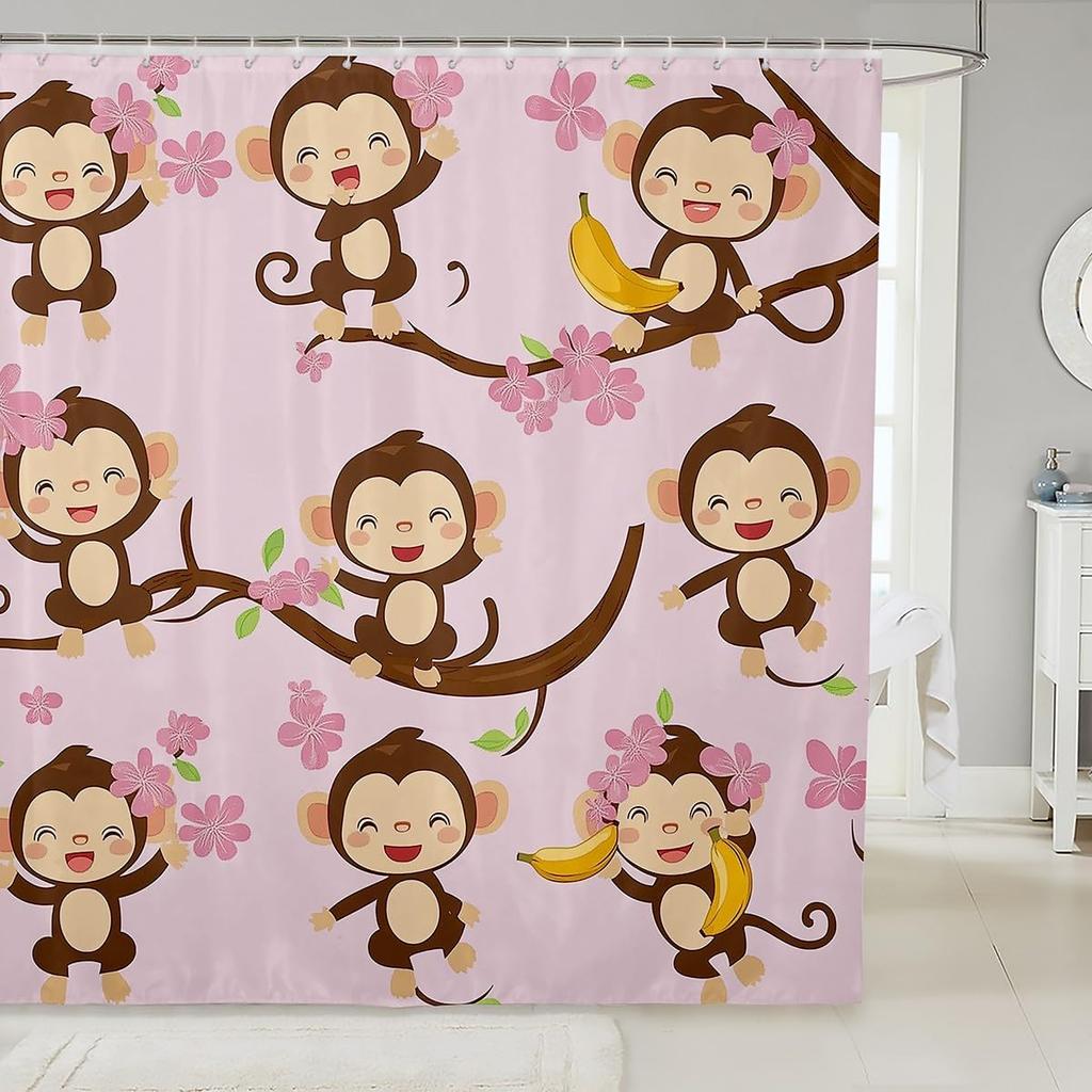 Cartoon Guinea Pig Bath Curtain Cute Pet Animal Shower Curtain For Girls Kids Boys,Pink Cherry Blossom Flowers Bathroom Curtain