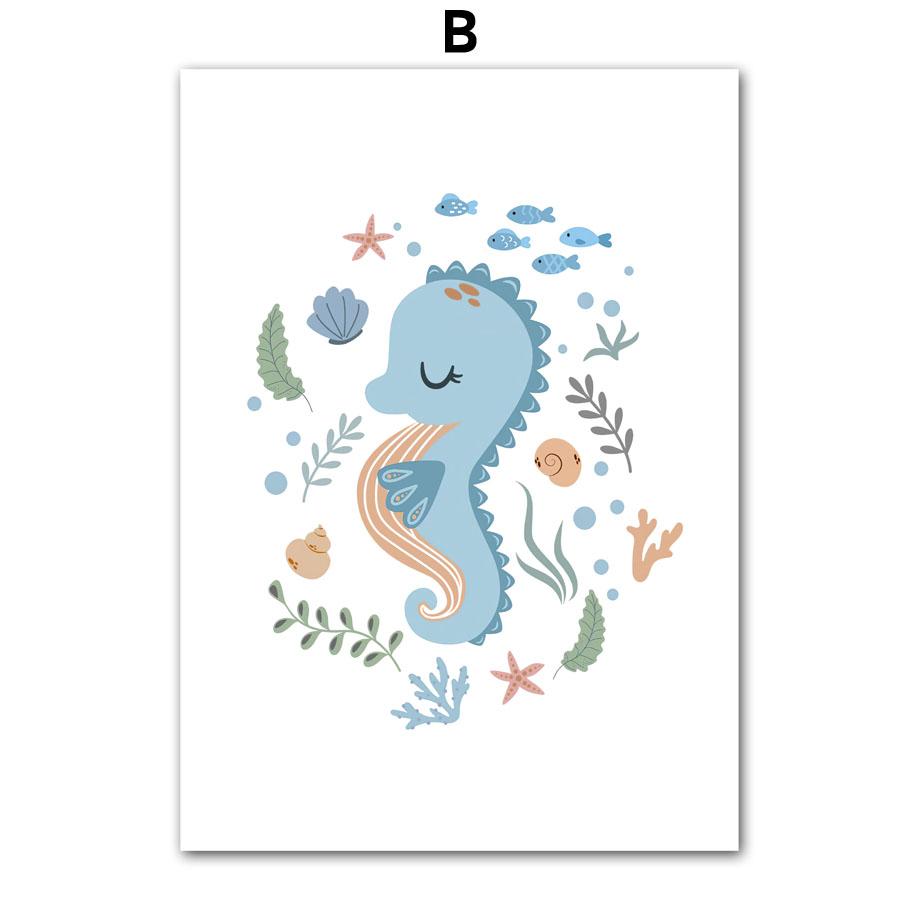 Whale Turtle Seahorse Octopus Nursery Wall Art Canvas Painting Nordic Posters And Prints Wall Pictures For Baby Kids Room Decor