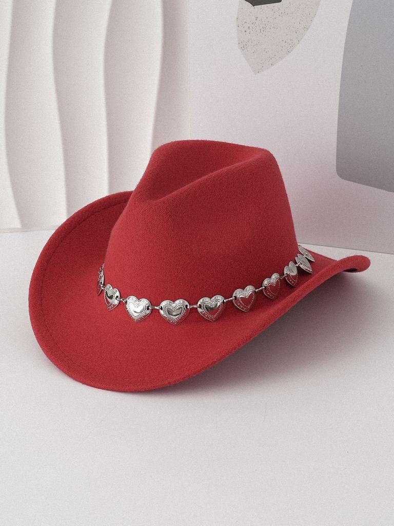 European and American hollow metal oversized love chain hat chain hip hop punk cowboy hat top hat retro felt hat
