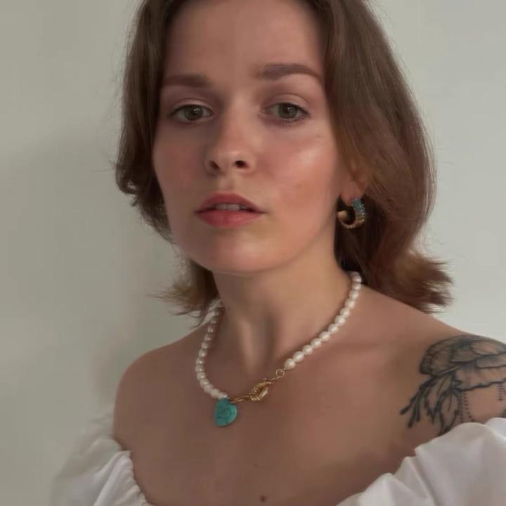 Blue Pine Heart Pendant Necklace with Natural Freshwater Pearls - Niche Design Sweater and Clavicle Chain