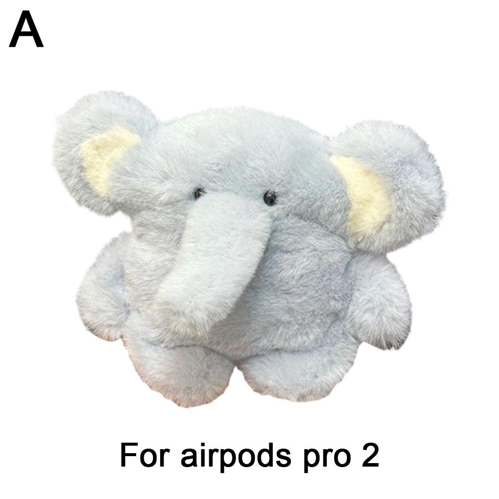 Liebevolles Blaues Fell-Elefanten-Plüsch-Kopfhörer-Schutzhülle für AirPods4/Pro2 Süßes Mädchen Kinder Bluetooth-Kopfhörer Fallschutz