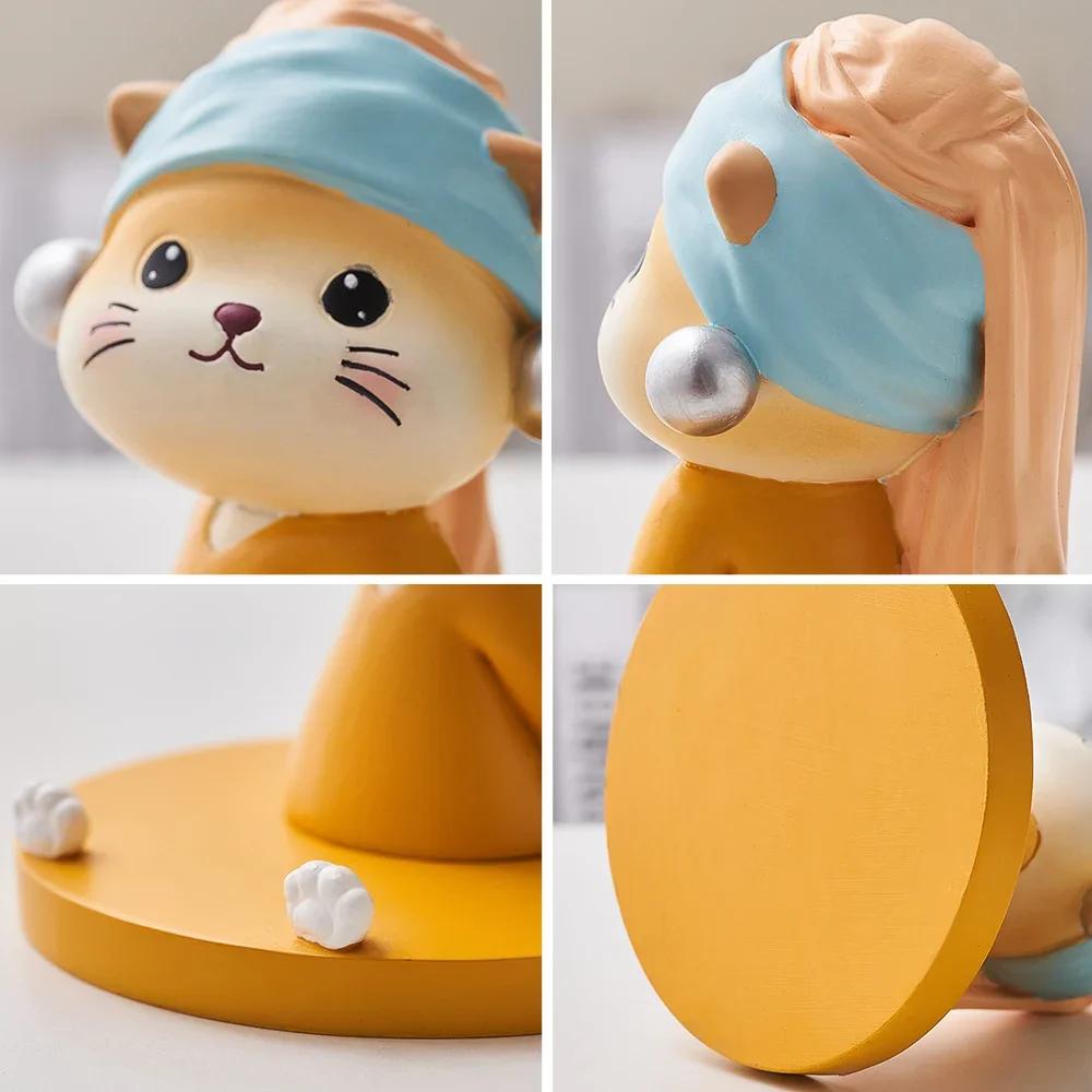Aesthetic Decorative Ornaments Cat Figurines Miniatures Interior Desktop Mobile Phone Bracket Office Desktop Accessories Gift