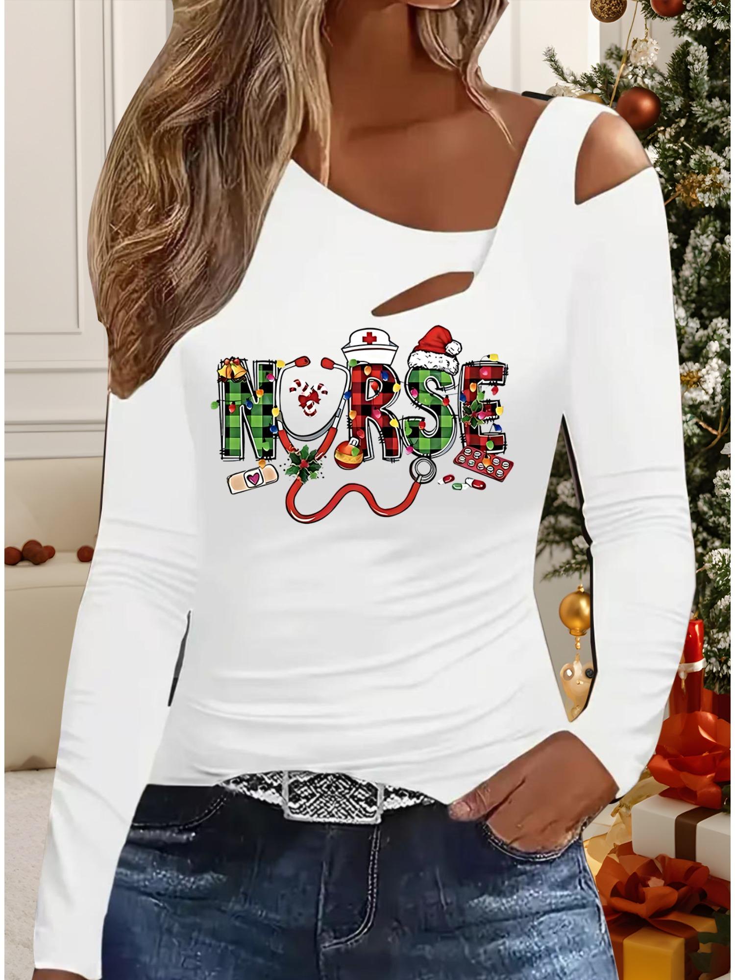 

Осень и Зима Женский Новый Повседневный Топ с Длинным Рукавом Рождественский Узор Идеальный Подарок на Хэллоуин Рождество Футболка XXL белый