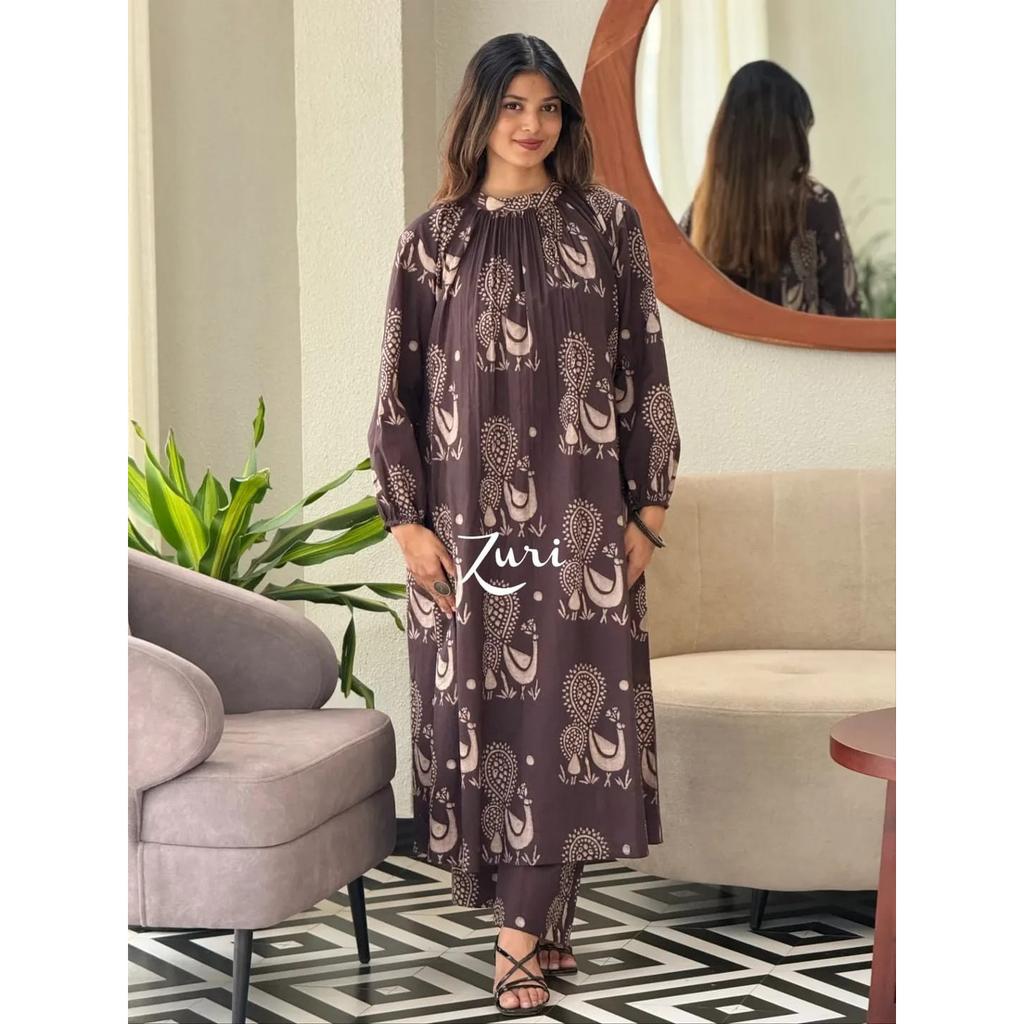 Pure Cotton Kaftan Styles Kurti Pant Set Women's Casual Wear Top Kurta Set Dress