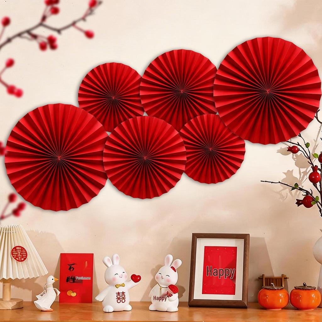 Chinese Red Paper Fan Decorations for Weddings and New Homes