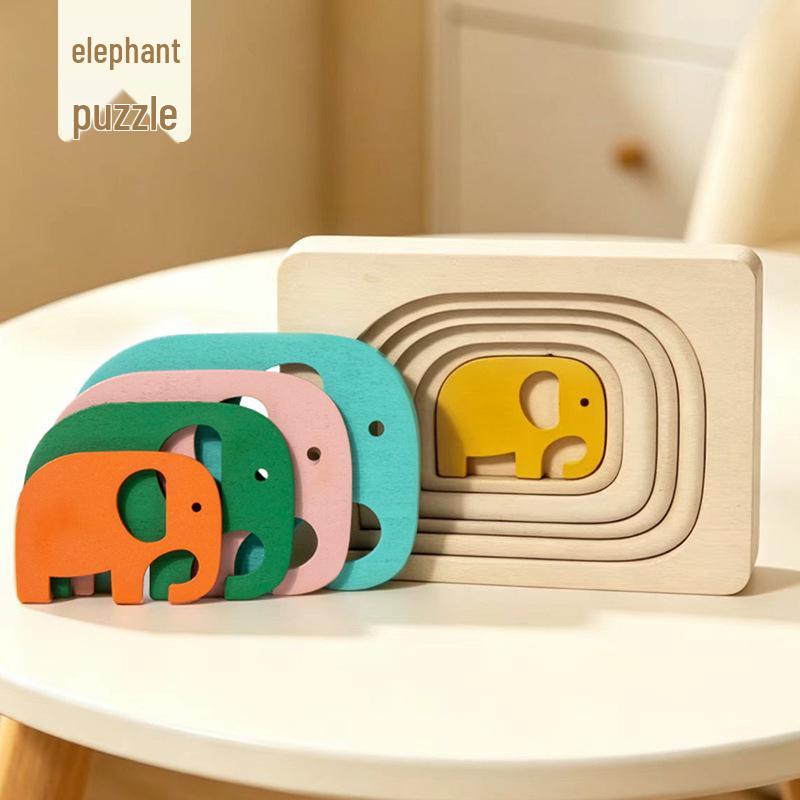 Montessori Wooden 3D Multi-layer Animal Puzzle Inlay Board for Kids