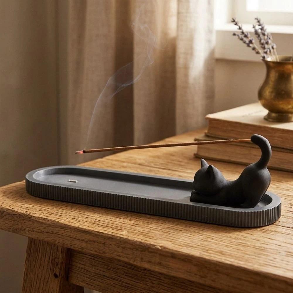 Zen Style Cat Figurine Incense Burner Mobile Cat Cat Incense Tray  Bedroom