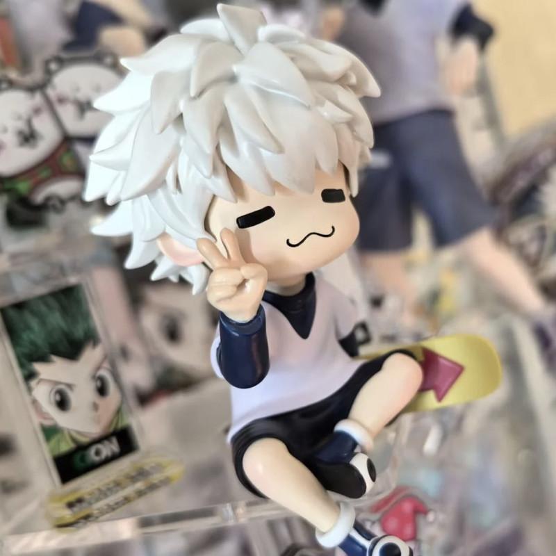 Chibi Hunter X Hunter Killua Zoldyck Peace Sign Sitting Figure Anime Collectible Toys Desktop Ornament Decor Model Surprise Gift