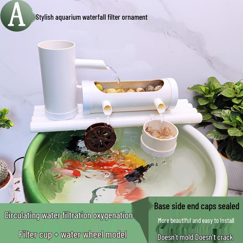 Runder Keramik-Fischtank-Wasserfallfilter & Sauerstoffpumpe Ornament