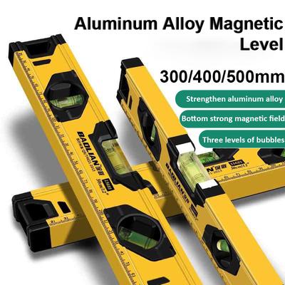 Wasserwaage, magnetisches Lineal aus Aluminiumlegierung, 180/90/45-Grad-Blasen, Mess-Nivellierwerkzeug mit stoßdämpfenden Endkappen