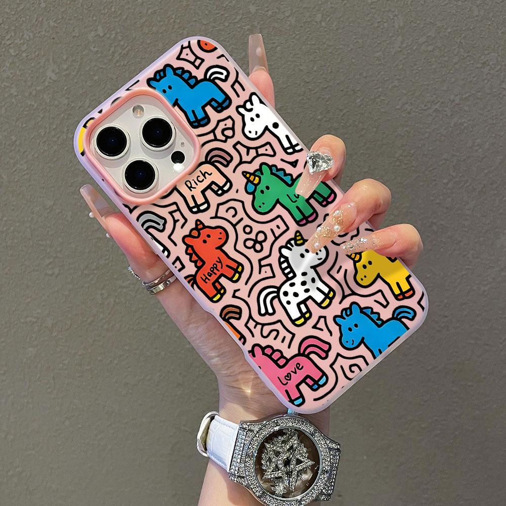 

INS Phone Case For Samsung Galaxy S26 Ultra S25FE S24 S23 S21 S22 Plus A56 A55 A54 A37 A36 A34 Lucky Line Pony Candy Color Cover Galaxy S24 Ultra