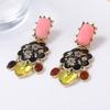 Bohemian Color Ethnic Retro Style Alloy Drip Inlaid Resin Flower Fringed Earrings Female