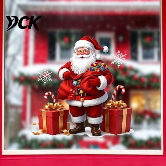 Christmas Window Clings Santa Claus Static Sticker, Reusable Waterproof PVC Decal, Decorative Holiday Scene Setting HD Printing for Home