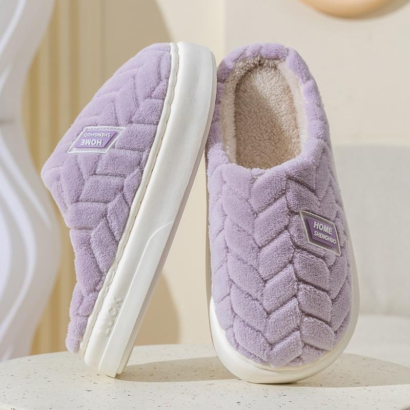 Sweet bow cotton slippers women's winter indoor home velvet warm non-slip cotton drag lady