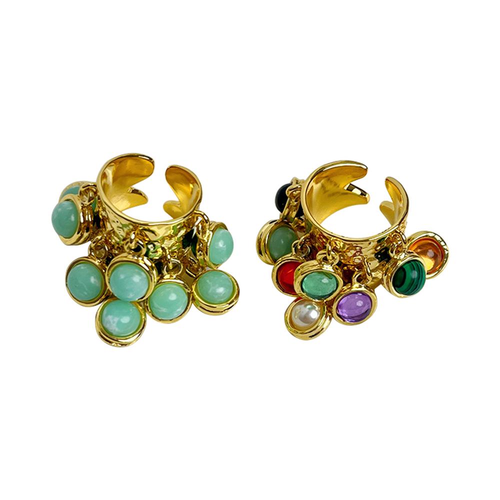 

Vintage Natural Stone Malachite Glass Multi-pendant Fringe Open Ring Women s Wedding Party Jewelry
