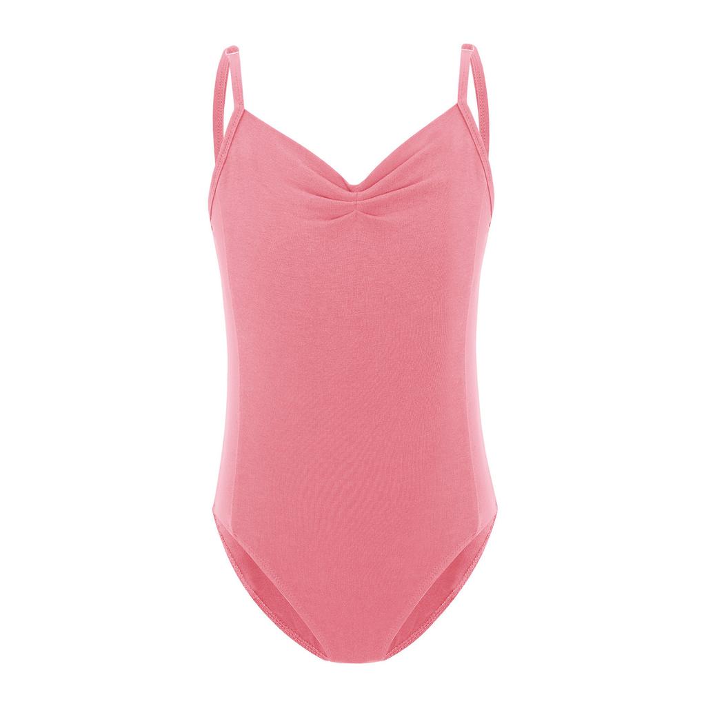 Girls Ballet Leotard Sleeveless Backless Adjustable Spaghetti Straps Ruched Bodysuit Gymnastics Wear