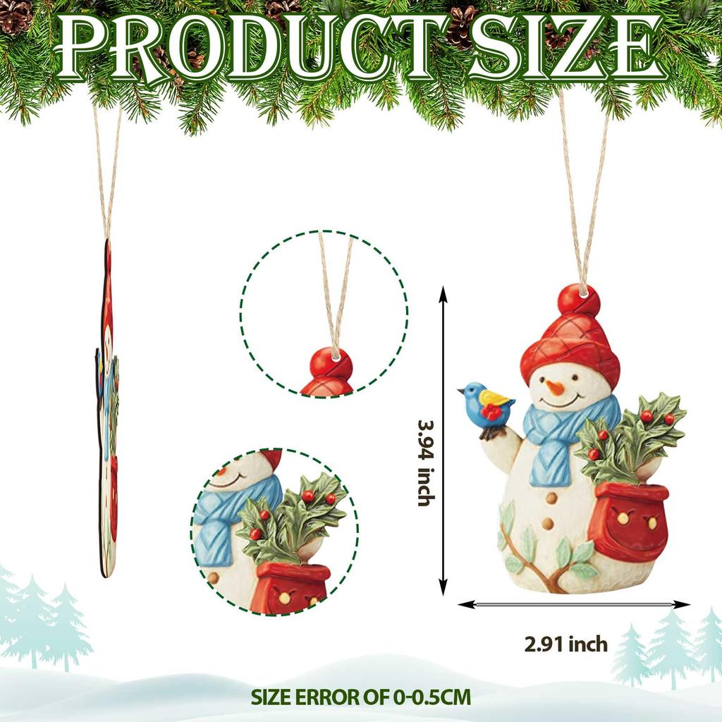 18PCS Christmas Pendents Set Cartoon Wooden Snowman Ornament with Lanyard Festive Christmas Party Home DIY Decoration