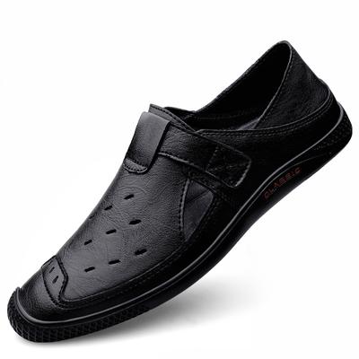 Mode Rutschfeste Herren Hollow Out Sandalen Echtes Leder Herren Lässige Sommer Flats Outdoor Slipper Leder Strandschuhe für Herren Römische Schuhe