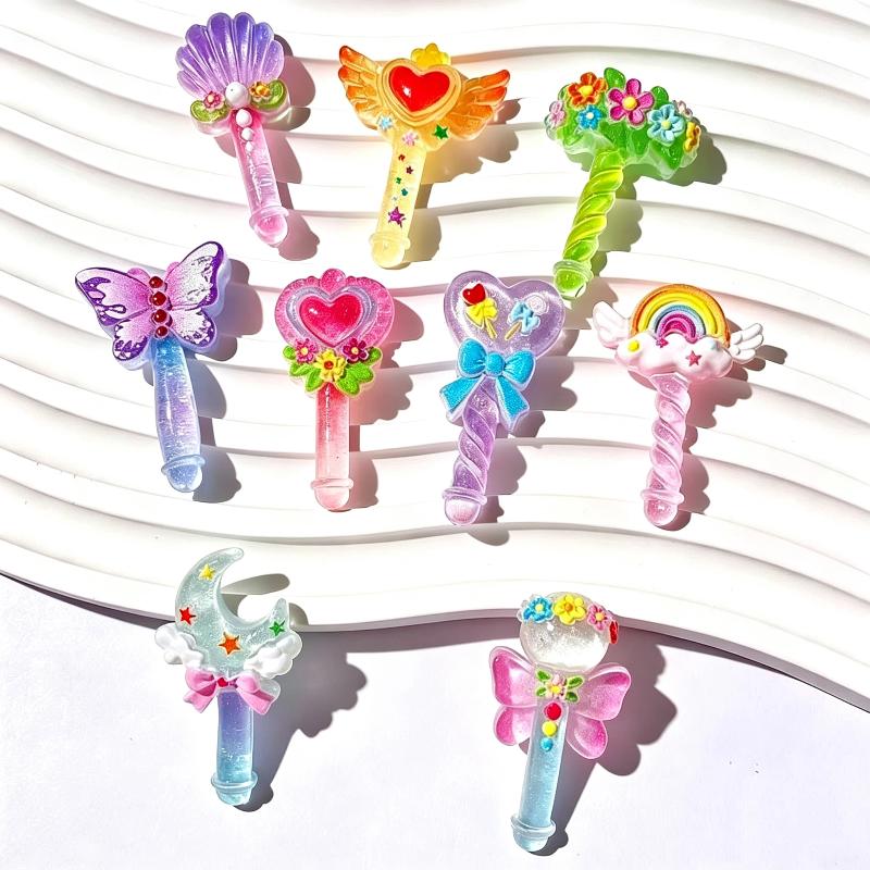 Mini Glittery Resin Magic Wands Multiple Cartoon Styles For Diy Crafts Cream Glue Decoration For Kids