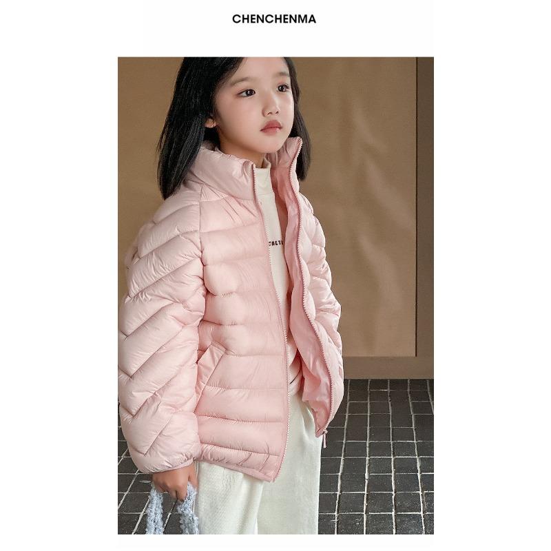 Kids Unhooded Solid Stand Collar Padded Winter Coat For Boys And Girls