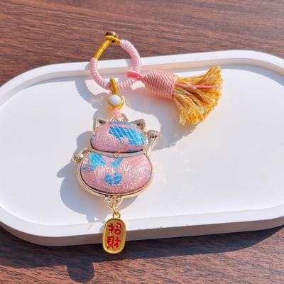 Luxury Brocade Gourd Pendant Horse Beads Tassels Chinese Traditional Key Chain Handicrafts Jewelry Embroidered Cat Key Ring