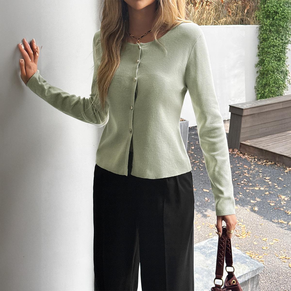 

European and American Y2K Spice Girls Style Button Long Sleeve Sweater T-Shirt Wool Women s Autumn XS зелений
