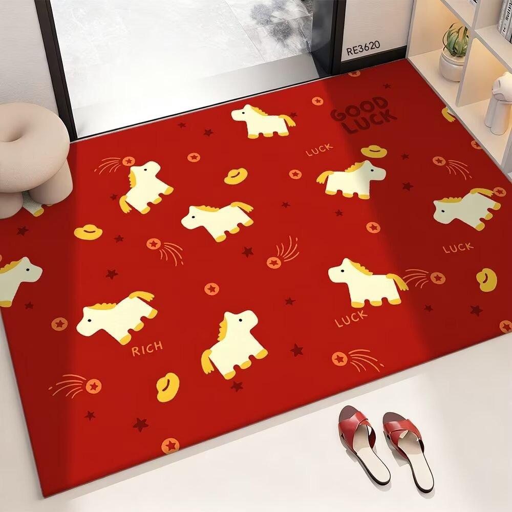 New Horse Pattern New Year Door Mat Red Bath Mat Non-slip Water Absorption Foot Mat Home Decorations