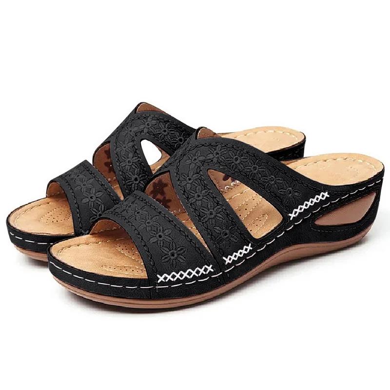 Sommer Neue Damen Casual Keilsandalen Lässige Zehensandalen Vintage Rutschfestes Leder Lässige Damen Plateau Retro Schuhe