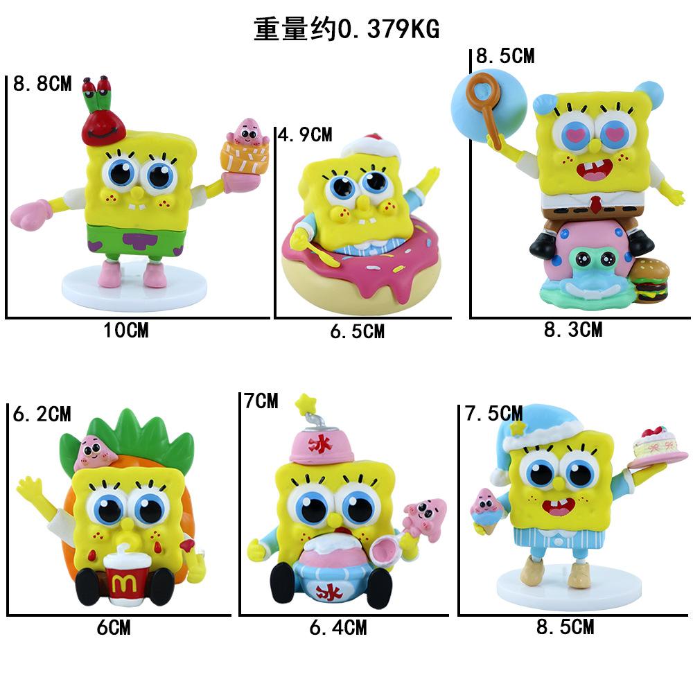 6Pcs/Set Spongebob Squarepants Anime Figures Toy Peripheral Collectible Model Doll Fans Gift