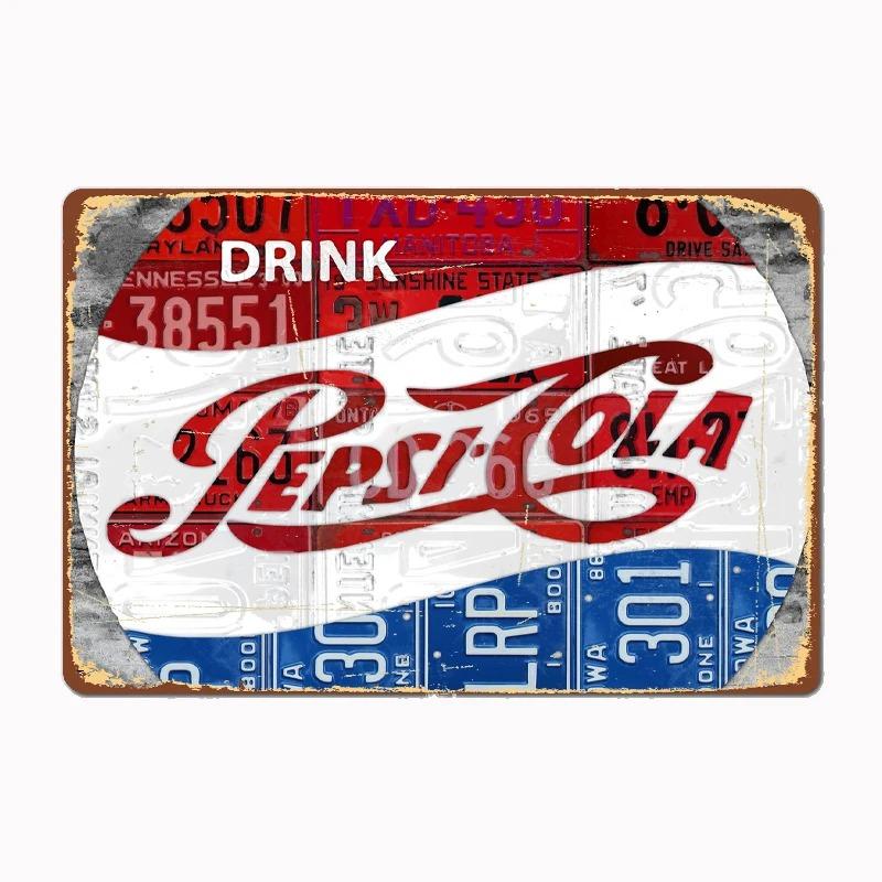 Vintage Kovové Plechové Značky Dekor Klasické Pepsi Umělecké Plakáty Severský Styl Kovová Plechová Plaketa pro Domácí Kuchyni Klub Hospodu Nástěnná Dekorace