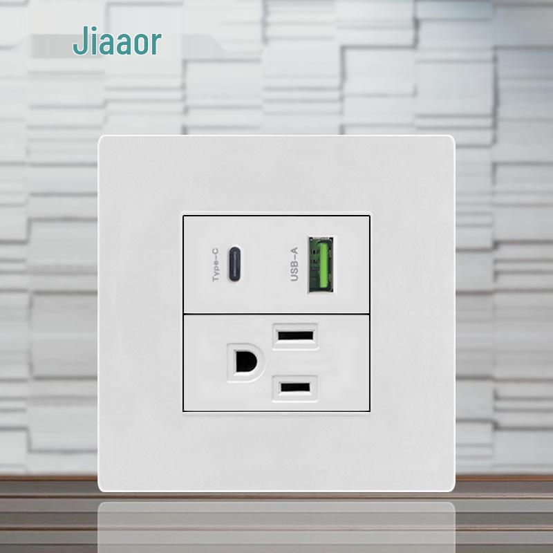 86 Typ Amerikanischer Standard Schalter- und Steckdosenpanel mit Doppel-USB & Typ-C, 3-Loch-Stecker für Japan & Taiwan, Unterputzmontage