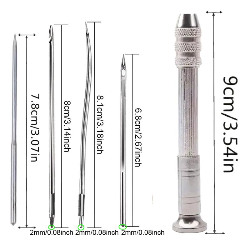 Leather Sewing Needles Kit, Set Contains Silver Leather Sewing Awl, 4 Piece Needle Suitable for Leather Canvas Tent