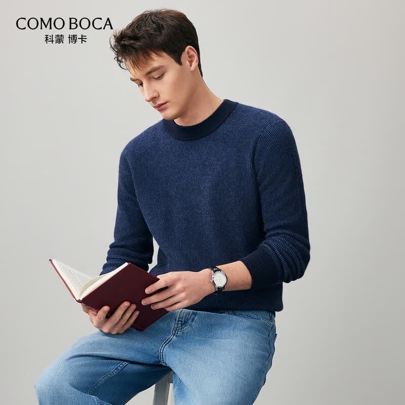 Komom Boka Men's 100% Cashmere Crew Neck Pullover Sweater