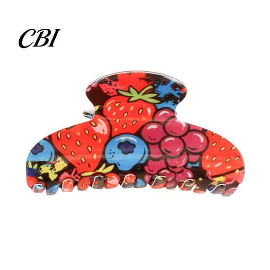 Fruit Print Hair Claw Back Head Shark Clip, Summer Claw, Large Size Shower Clip for Thick Buns And Half-Ties