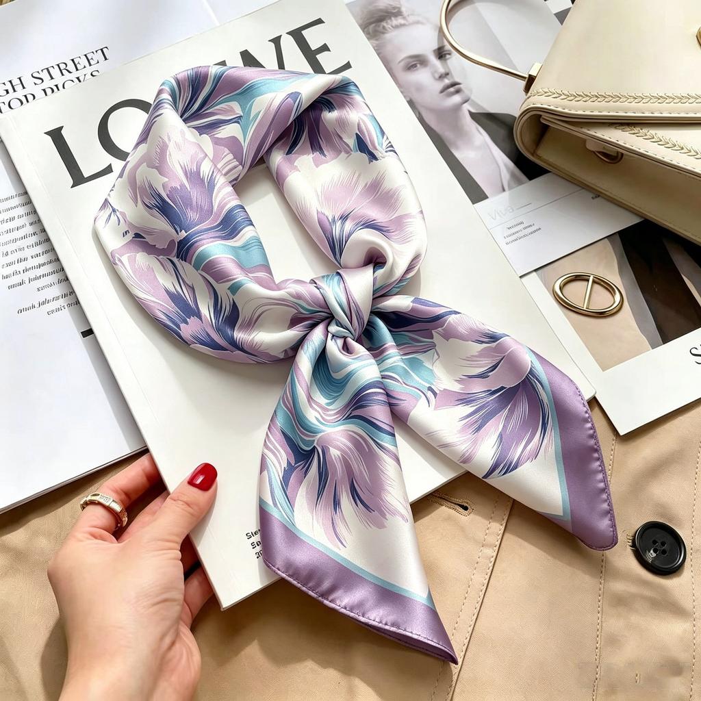 Autumn and winter Maillard cashew square scarf silk scarf women's shirt versatile neck small scarf tied hair decorative scarf