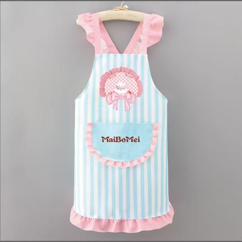 Polyester Cotton Dress Style Apron Oil-Resistant Stripes Kitchen Cover Up Waterproof Cute Bow Cake Working Clothes Kitchen Use