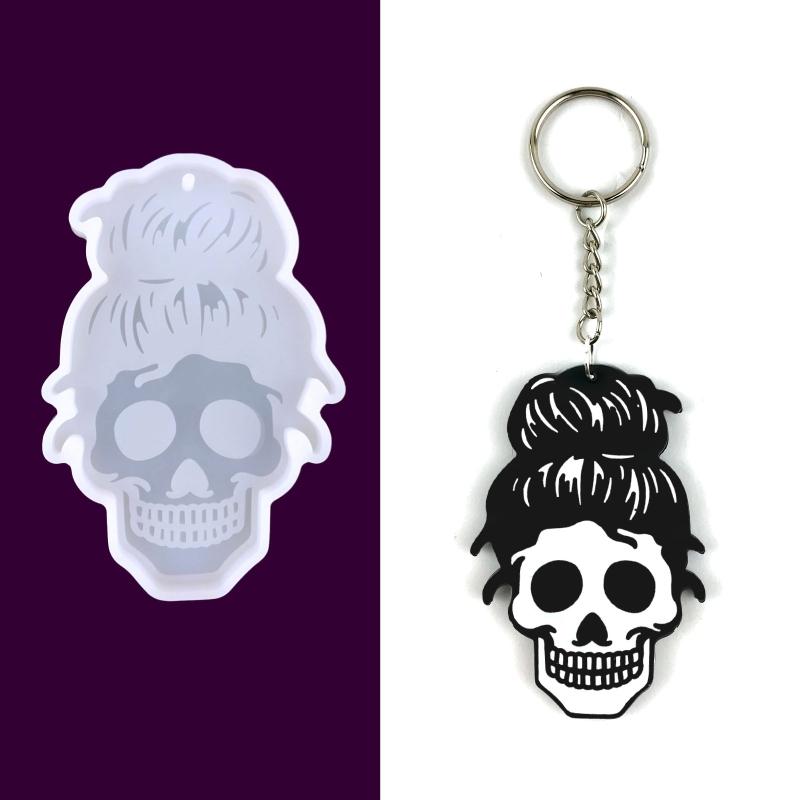 Human for Head Skull Keychain Drop Glue Mold Diy Halloween Pendant Backpack Decor Silicone Mold Epoxy Resin Crafting Mol