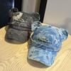 New Cute Bear Ear Baseball Cap for Men and Women with Letter Embroidery, Washed High-quality Denim Sunshade Cap