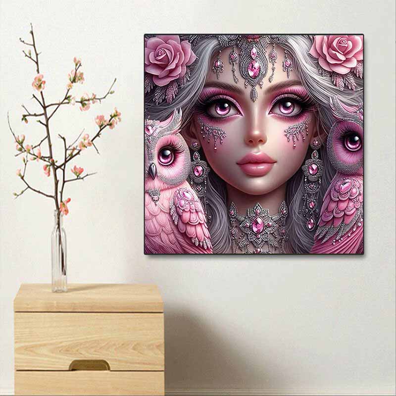 New Arrival 5D DIY Full Circle Diamond Painting "Owl and Goddess" Embroidery Cross Stitch Home Decor Gift