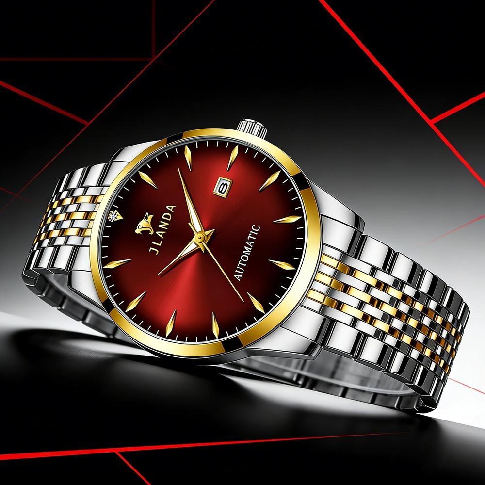 Automatic Self-Wind Men's Watch Luxury Business Dress Watches with Date Display Steel Bracelet Waterproof Luminous Hands