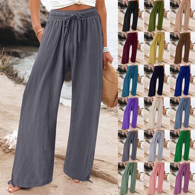 5XL Women's Solid Color Wide Straight Trousers Ruffles Elastic Band High Waist Long Trousers Summer Casual Loose Breathable Soft Comfortable Trousers