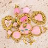 2pcs Stainless Steel Charms Retro Pink Enamel Rose Flower Heart Necklace Charm for DIY Earring Jewelry Making Pendant Supplies