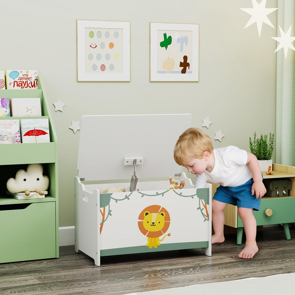 Coffre à jouets avec couvercle, Charnières de sécurité et poignées rainurées, Organisateur de rangement pour jouets pour enfants, Salon, Salle de jeux, Vert