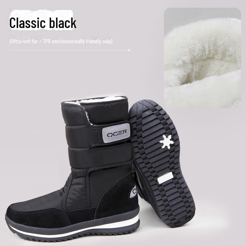 Men's Waterproof Mid-Tube Winter Snow Boots - Plush, Non-Slip, Lightweight, Warm