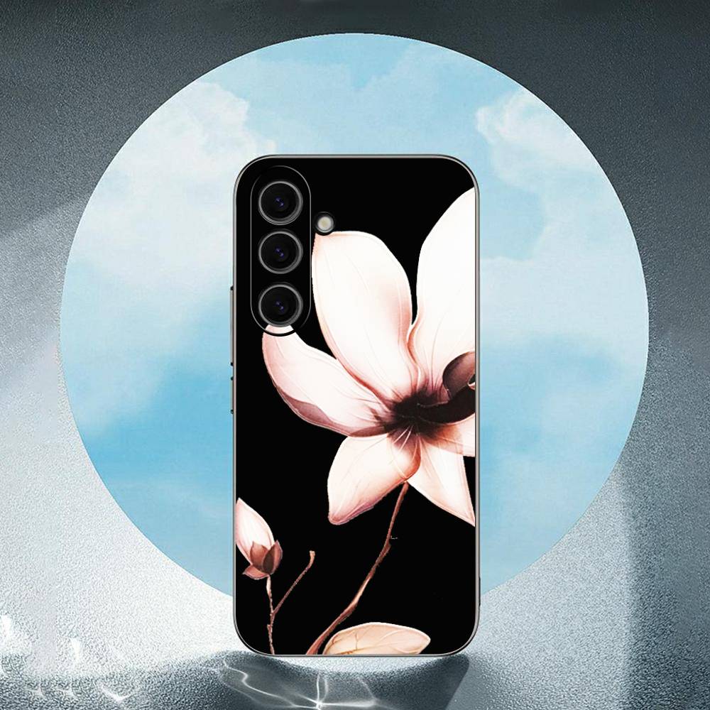 Lotus Flowers For Samsung Galaxy S25 S24 S23 Ultra S22 S21 Plus S20 Black Soft Silicone Protective Case