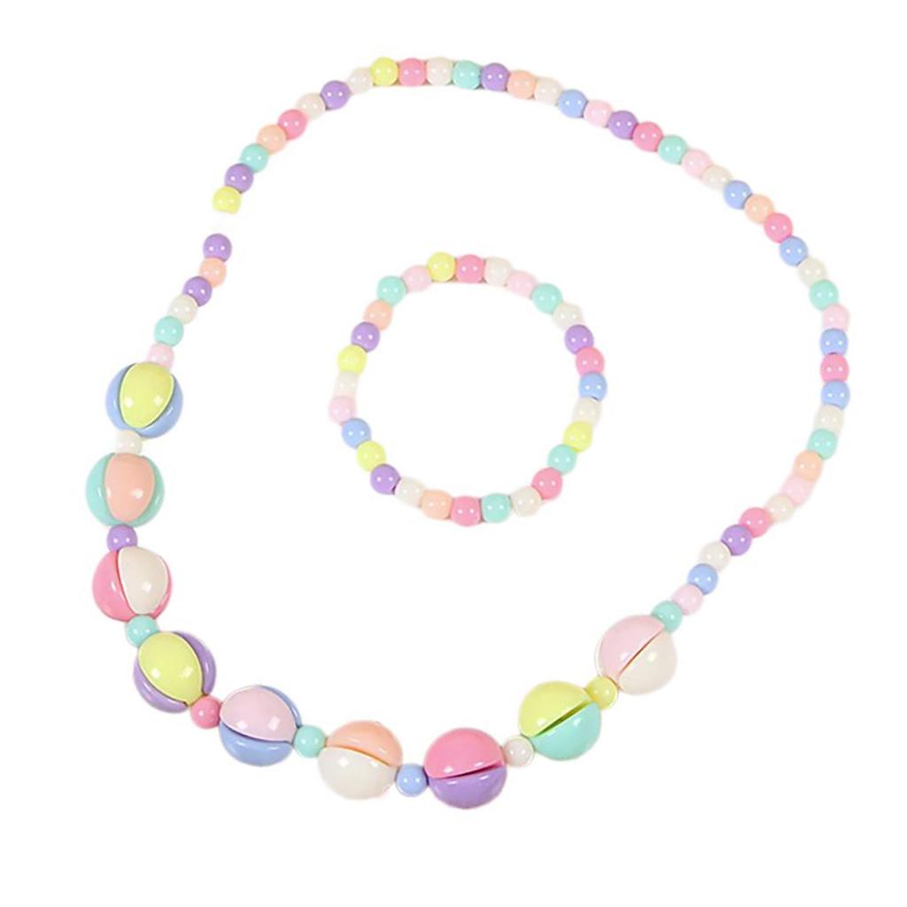 Cuteness Flower Rainbow Necklace and Bracelet Set Charm Jewelry Set Colorful Beads Jewelry Plastic Texture for Girls