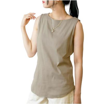 Crossmarberry Baumwoll-Tanktop Stilvoll und Plus Boot Locker Damen 100% Top, Größe, Ärmellos, Ausschnitt, Niedlich, Passform, Schlicht, Stretch, Grau, Beige, JX104-GYB-M