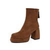 2024 Women's Fashion High-heeled Boots Winter New British Style Soft Sole Anti-slippery  Versatile Keep Warm Leather Shoes